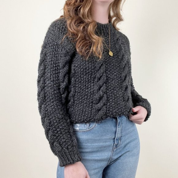Vintage Handmade Wool Cable Knit Oversized Sweater Chunky Aran Preppy Fisherman - Picture 3 of 6